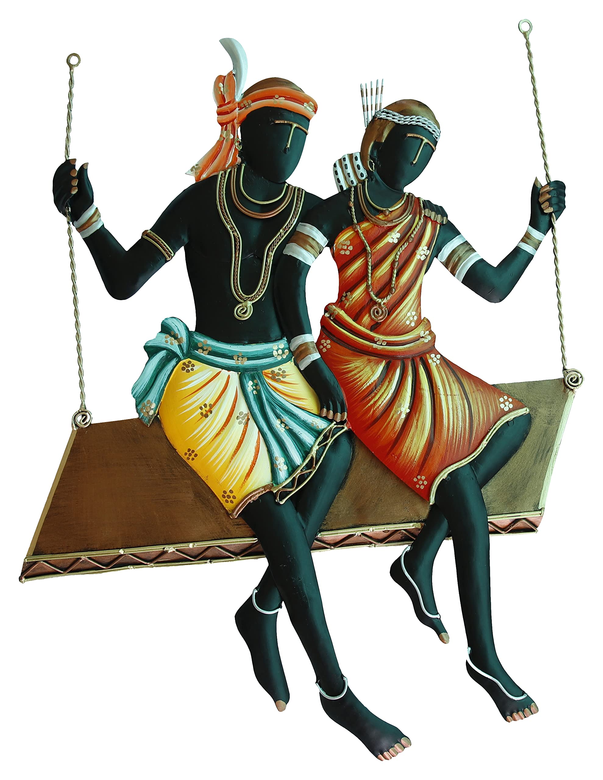 Mauli Handicraft Handmade Iron Decorative Tribal Couple Swing (Jhula) Wall Hangings (20 cm x 30 cm x 1 cm)