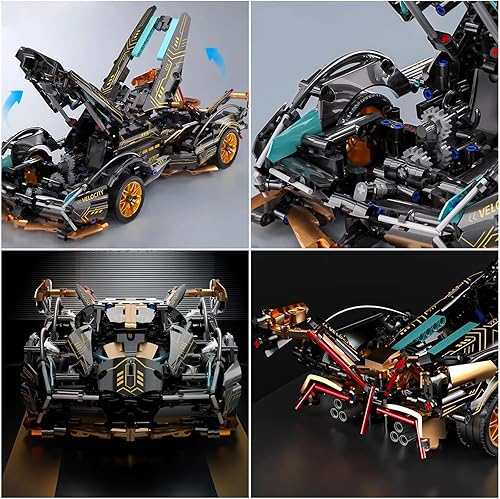 Miniatura 10 de Kit de modelo de coche RC a escala 114, superdeportivo retro negro y dorado con control de aplicación, luces LED y puertas de tijera funcionales