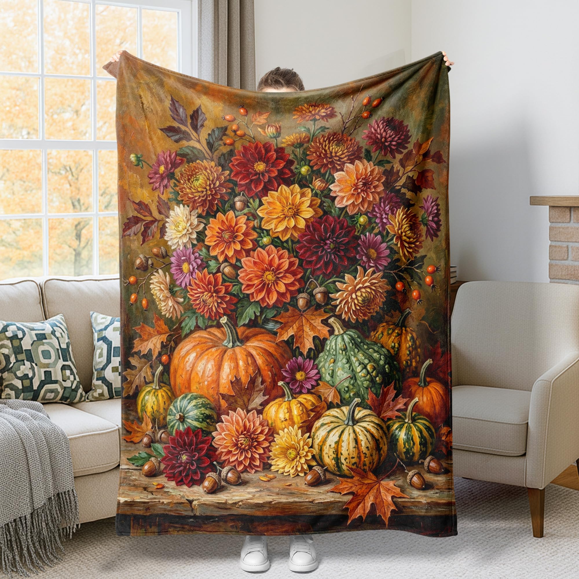Couverture en peluche citrouilles contre le froid du bureau