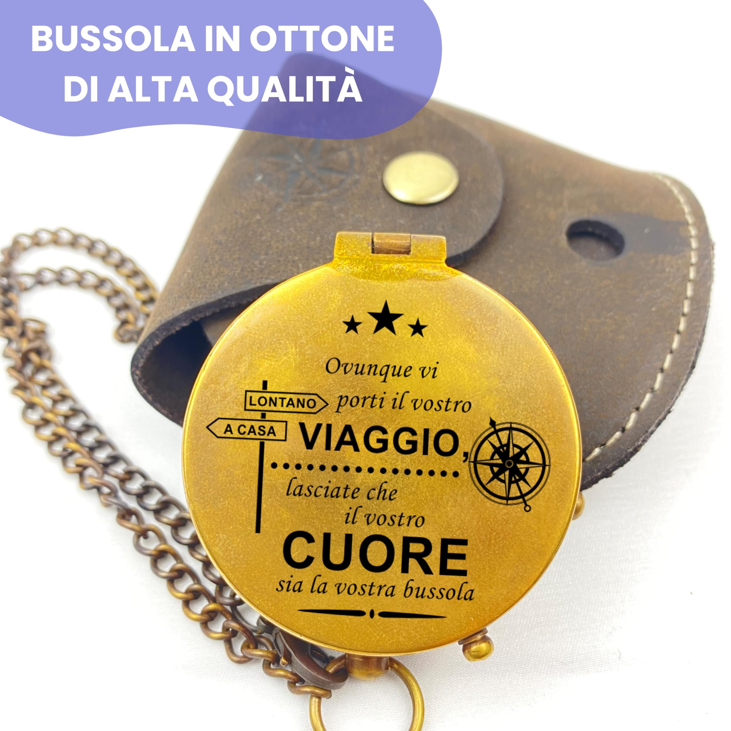 Personalizzata Bussola in Ottone con Incisione, Regalo
