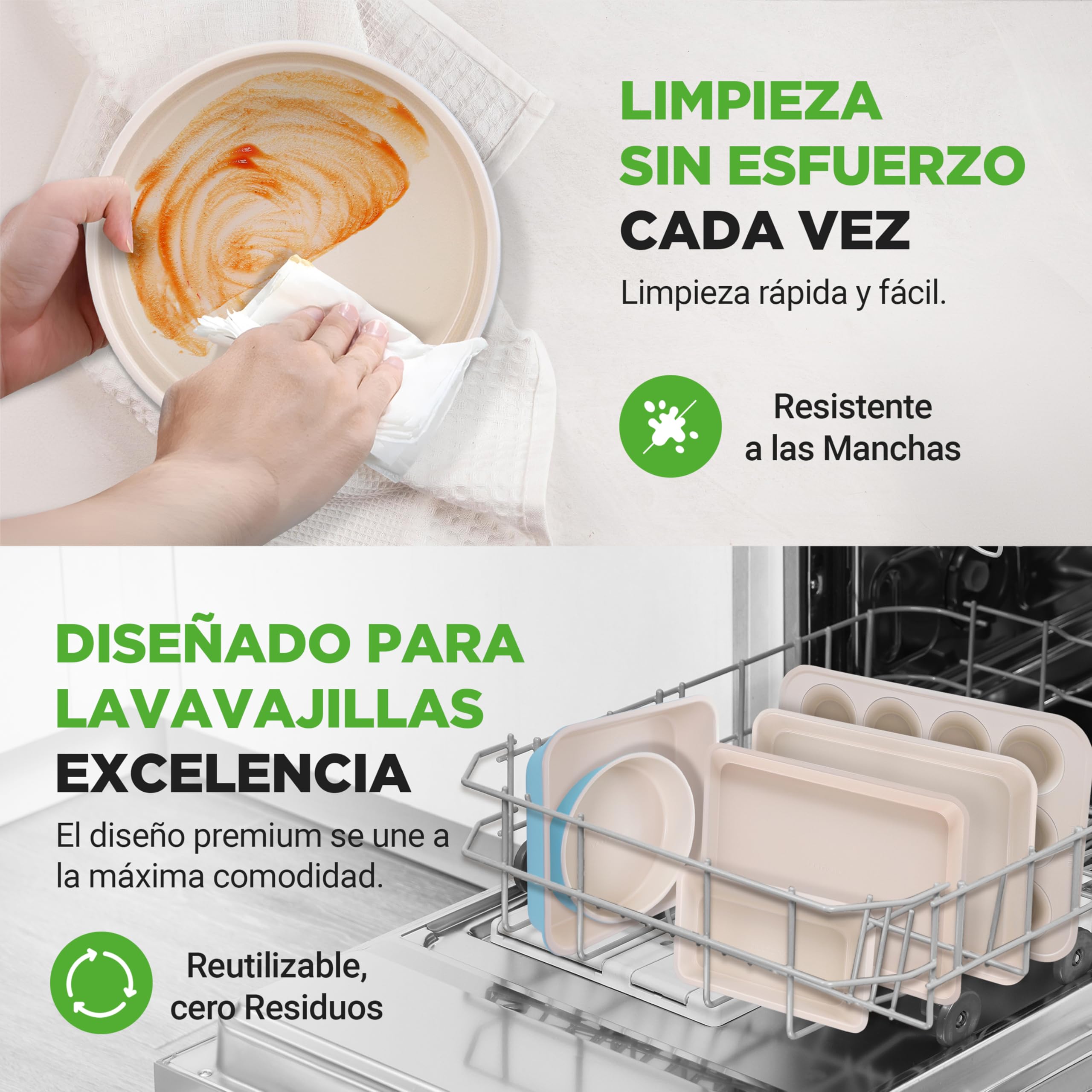 Nutrichef bandejas horno, Para galletas, Bizcochos, Moldes para muffins y pasteles, Set de 6 piezas, Duraderas, Antiadherentes