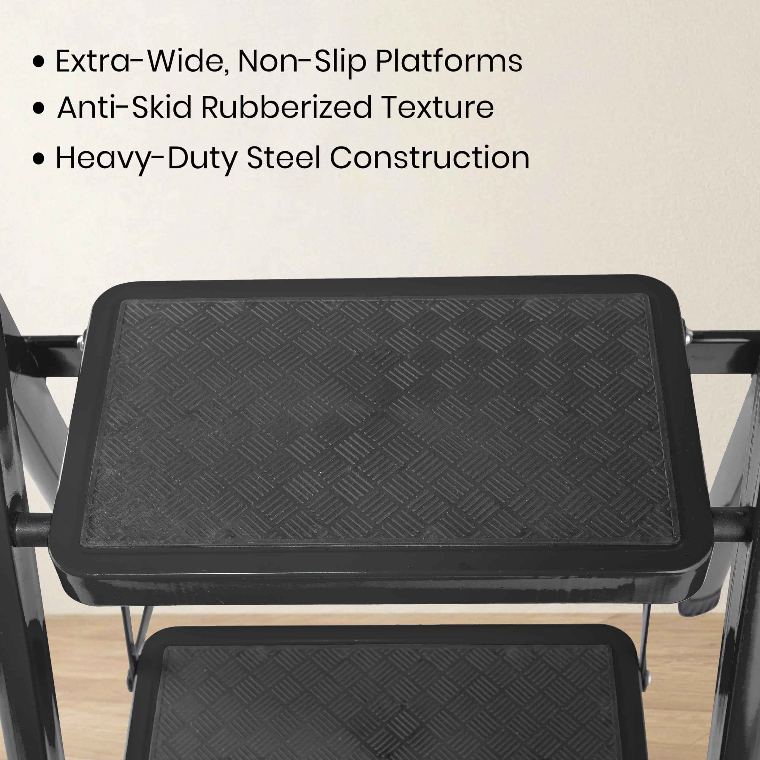 Casa Copenhagen Black 5 Step Ladder for Home Use with Built-in Tool Tray | Heavy Duty D Shape Rods | Ultra Large Platform | Wide Rubber Feet | 150Kg Capacity Foldable Ladder - 7 Years Warranty — Amazon image 4