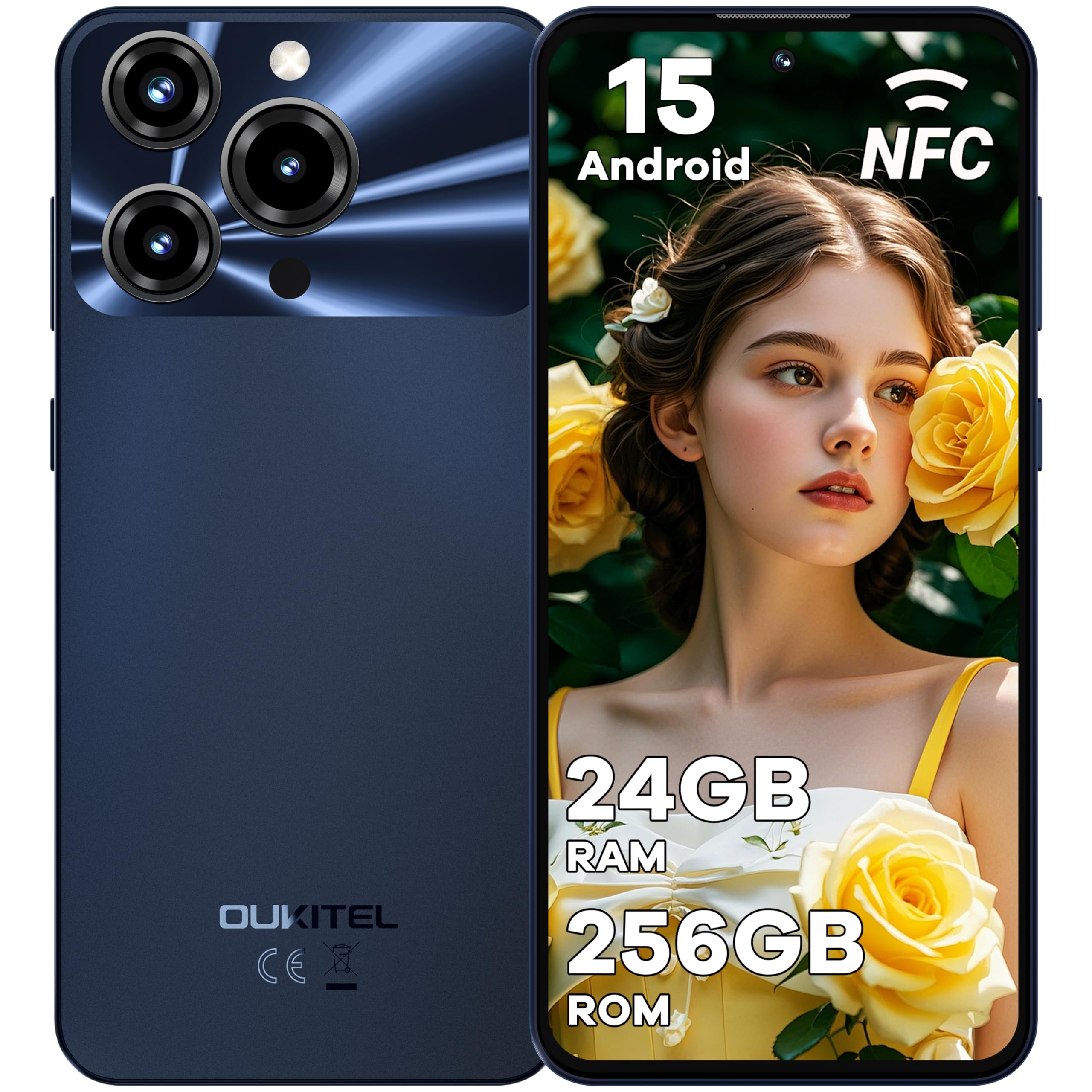 OUKITEL C69 Smartphone Android 15-7.2" HD+ 120Hz Grande Schermo, 24GB RAM+256GB ROM TF/1TB Telefono Cellulare 6000mAh, 64MP+8MP Cellulari e Smartphone 4G Dual SIM/Fingerprint/Face ID/NFC/OTG, Nero