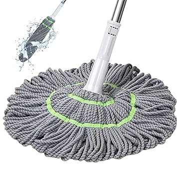 Wazdorf Microfiber Floor Cleaner, Self-Twisting with Metal Handle, Twist Mop, Hands-Free Dry & Wet Floor Cleaner, Quick Rinse & Dry Design, Microfiber Absorbent, Commercial Home Cleaning Tool (Grey) - image, photos