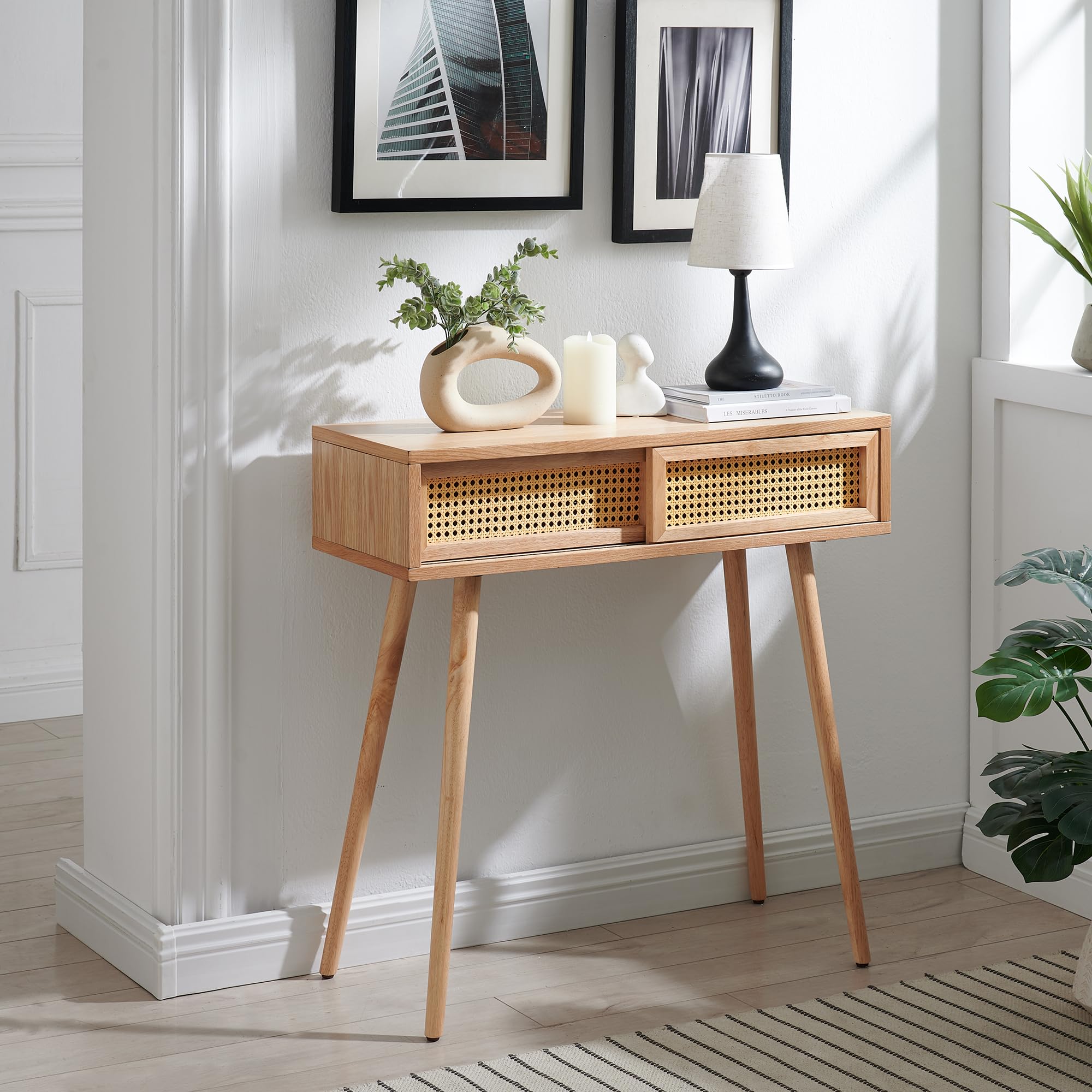Amazon｜Hotraffy ラタンコンソールテーブル ボーホー玄関テーブル
