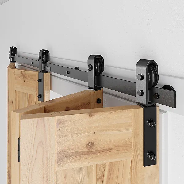 SMARTSTANDARD 8ft/96" Bi-folding Sliding Barn Door Hardware Kit, Bifold Barn Door Hardware Kit Heavy Duty Sturdy Side Mounted For 4 Doors -Smoothly and Quietly-Easy to Install, Fit 92'' Door