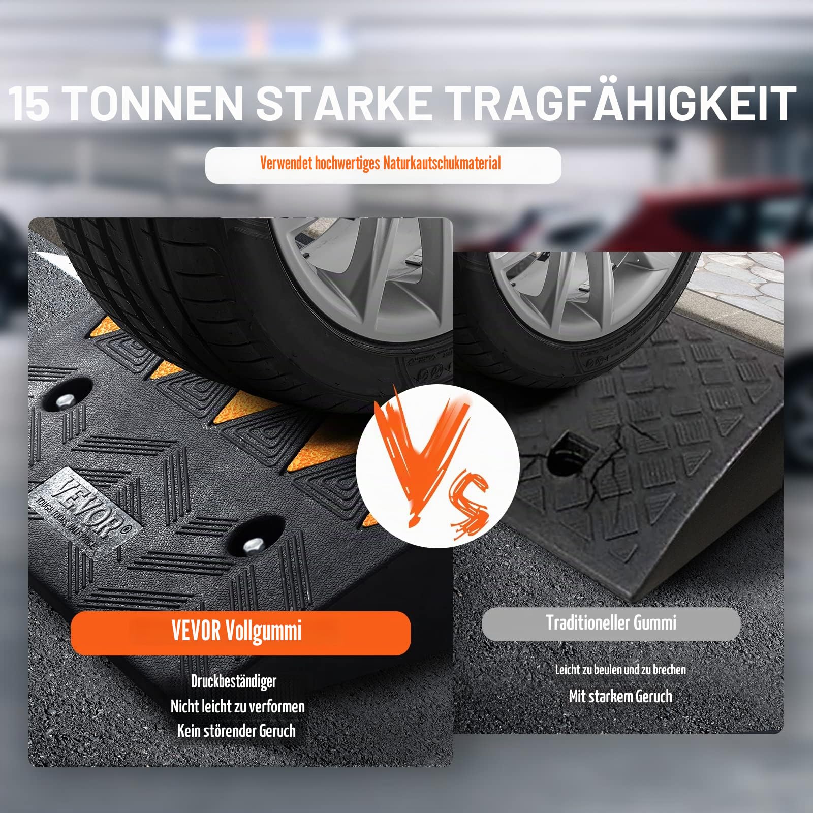 VEVOR Bordsteinrampen aus Gummi, 15,2 cm hoch, sehr robust, 15 Tonnen, Schwellenrampen mit stabiler Gitterstruktur für Autos, Rollstühle, 2 Stück