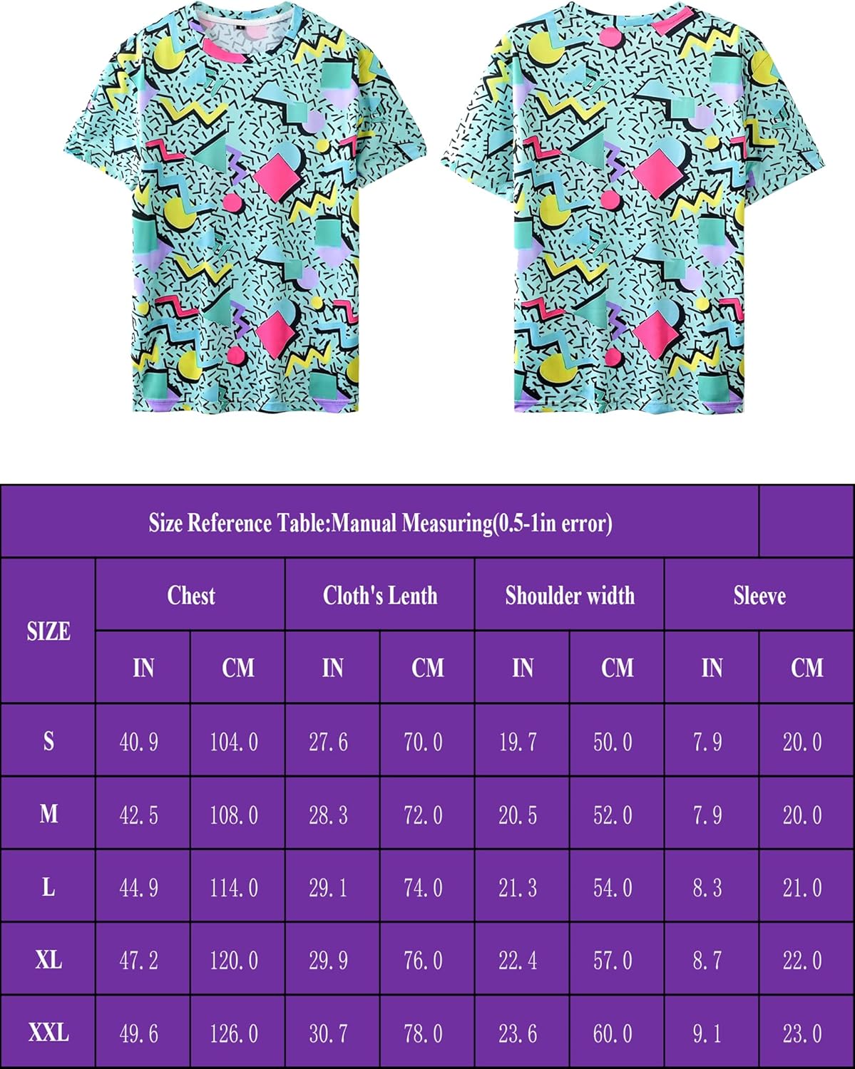 Mens 80s 90s Outfits 6 Pcs Hip Hop Costumes Accessories Colorful T Shirt Set for Theme Party