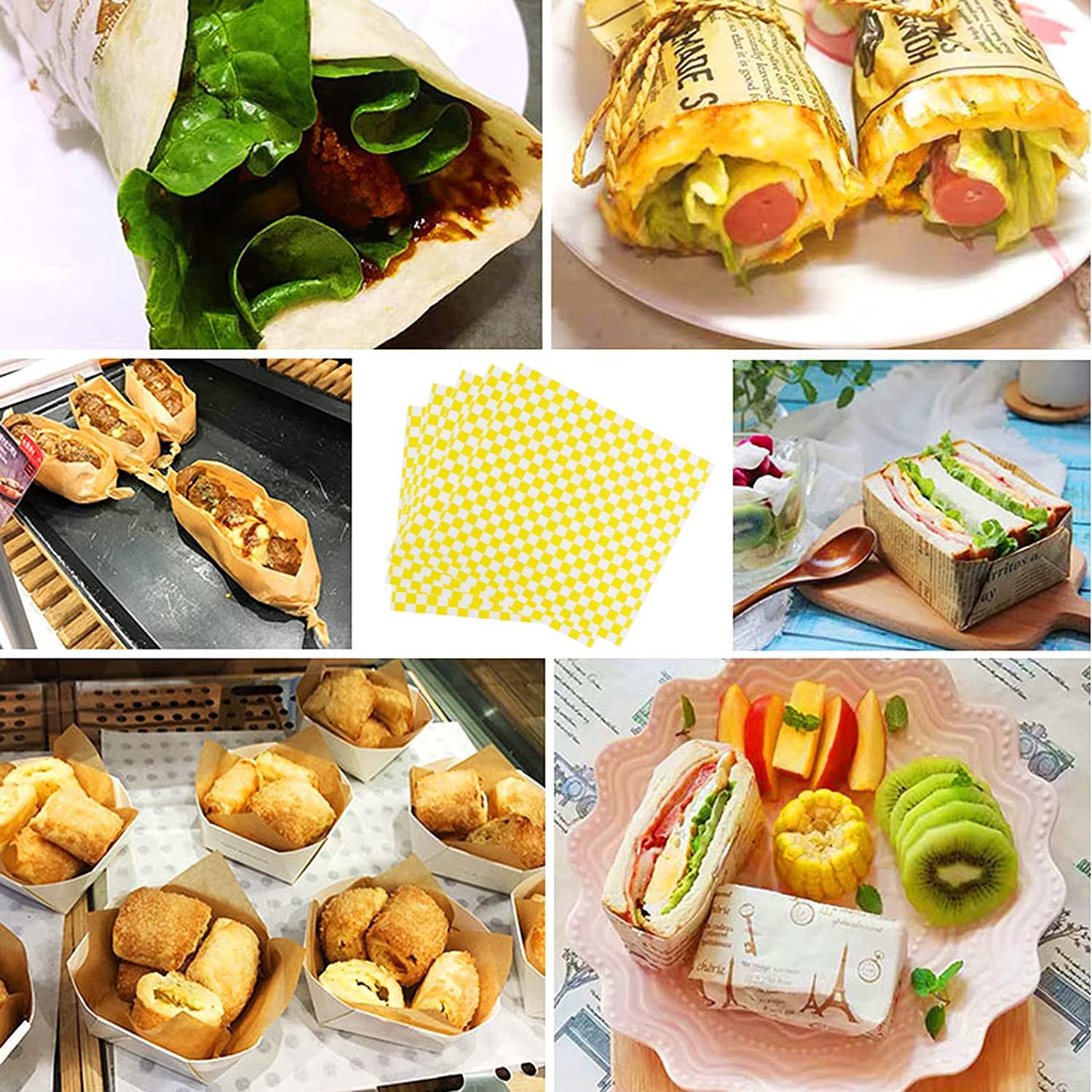 Delmkin Burgerpapier, 200 stuks, 30 x 30 cm, vierkant, kaaspapier, waspapier voor levensmiddelen, boter, kaas, sandwich, burger, friet