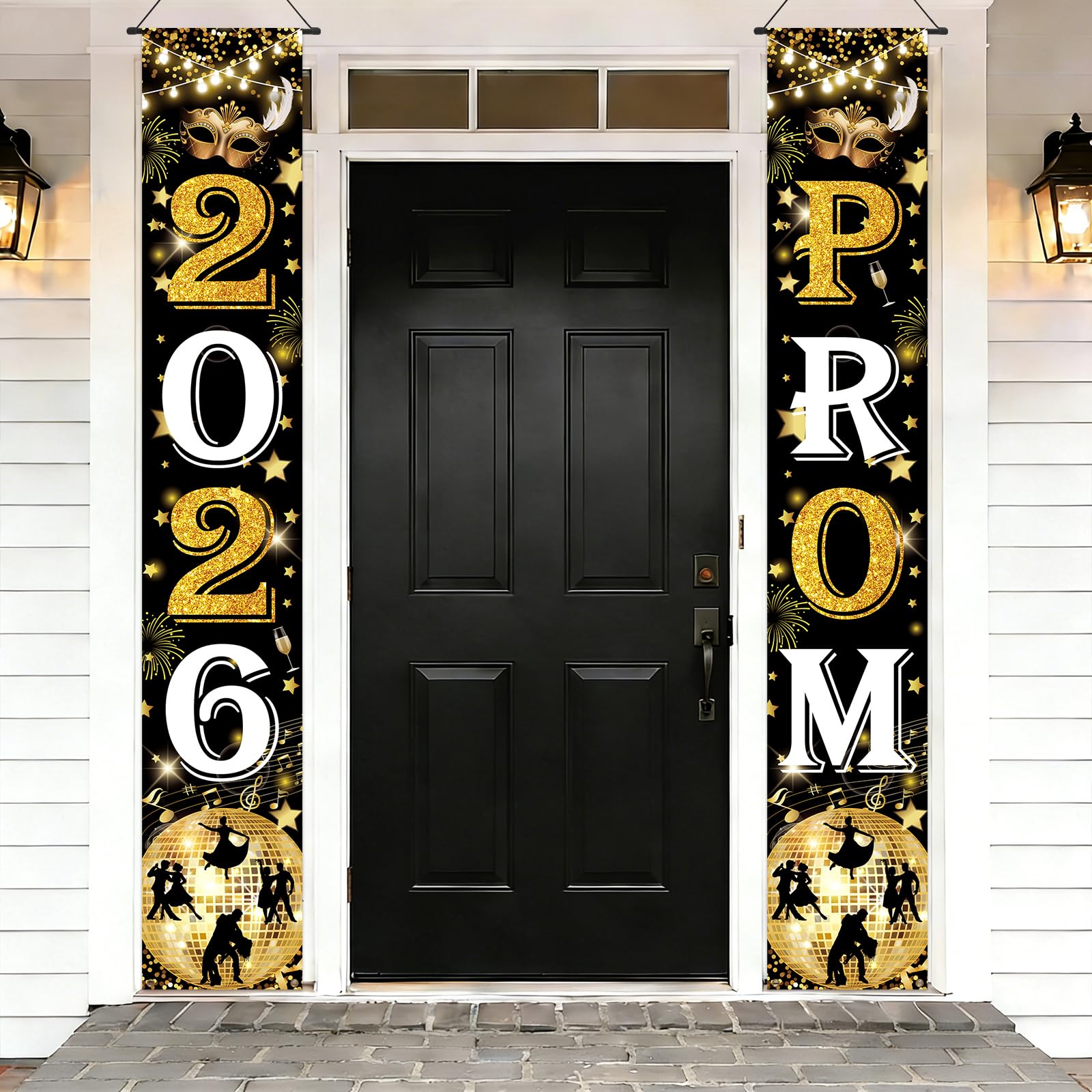 Prom 2026 Door Banner, Seutgjie Prom Night Party Decorations Black and Gold Door Porch Sign Class of 2026 Banner Congratulations Graduation Season Backdrop 70.8 * 11.8in(2pcs) โ image 1
