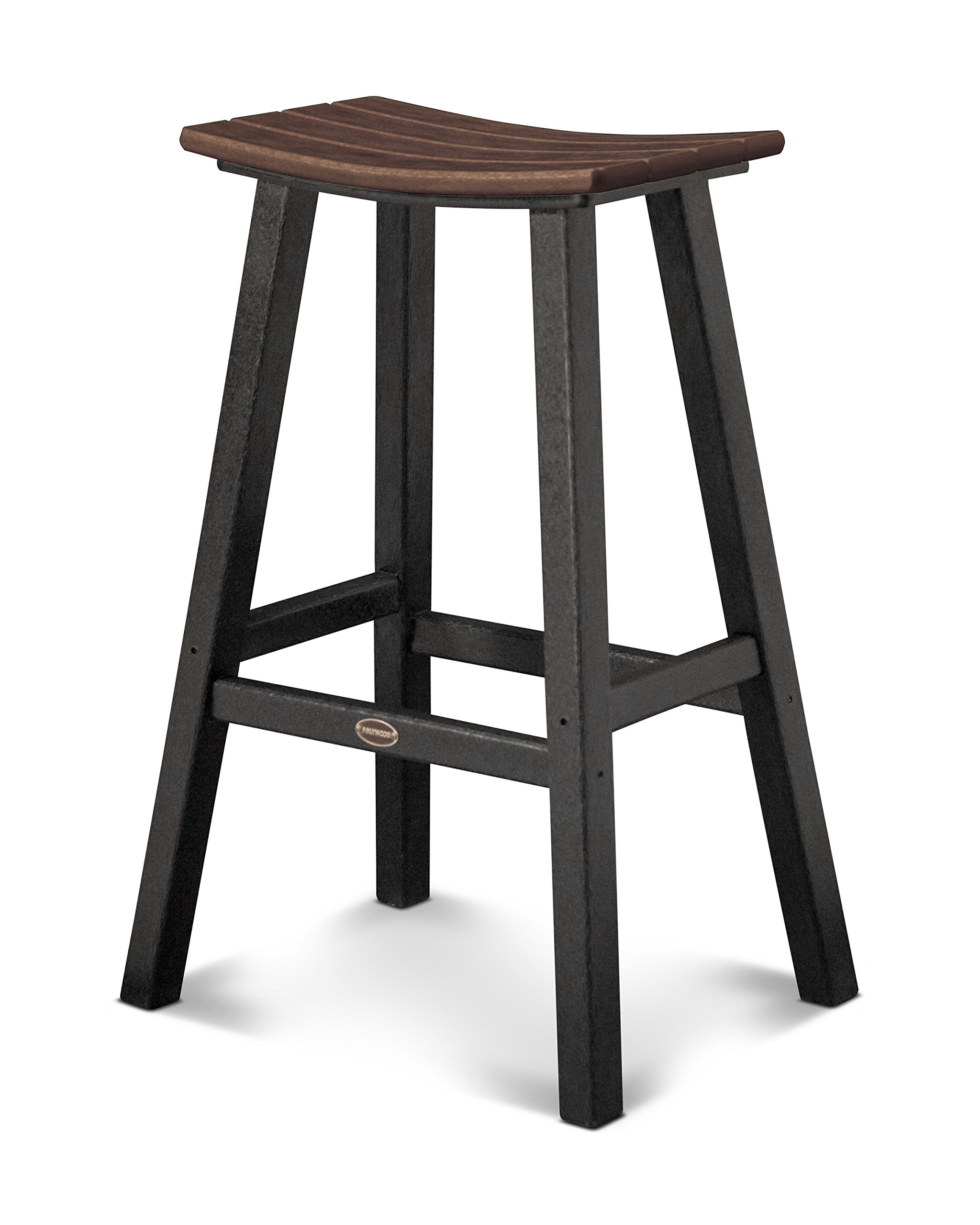 POLYWOOD 2012-FBLMA Contempo Bar Height Saddle Seat Barstool, Black Frame, Mahogany