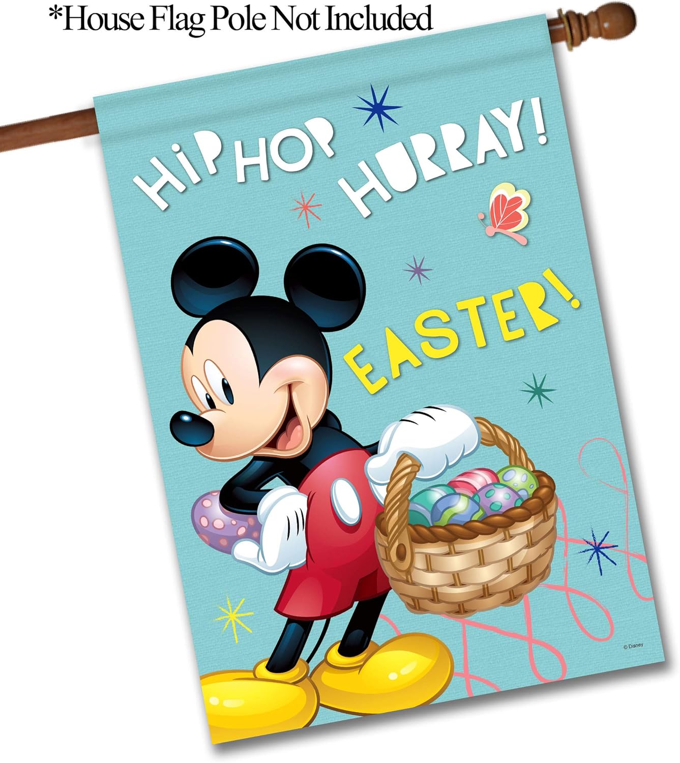 Flagology.com, Disney, Mickey Hip Hop Hurray Easter! – House Flag 28" x 40", Exclusive Premium Fabric, Licensed Disney, Easter (28" x 40" No Name)