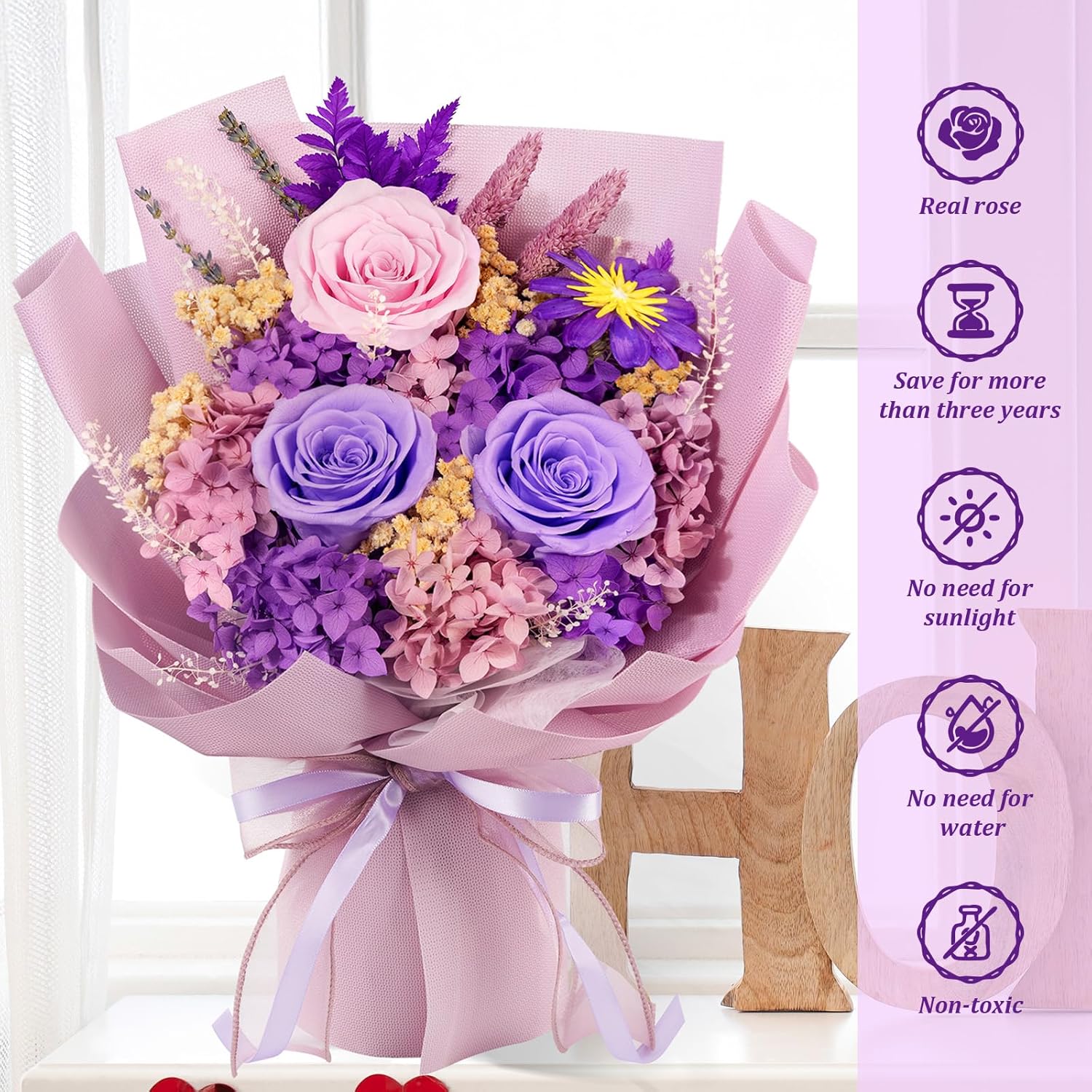 Flowers for Delivery Prime Preserved Flowers Bouquets That Last 3-5 Years Real Forever Flowers Rose Bouquet for Mom Women Grandma Wife Friends Birthday Valentines Day Gifts for Her - Image 4