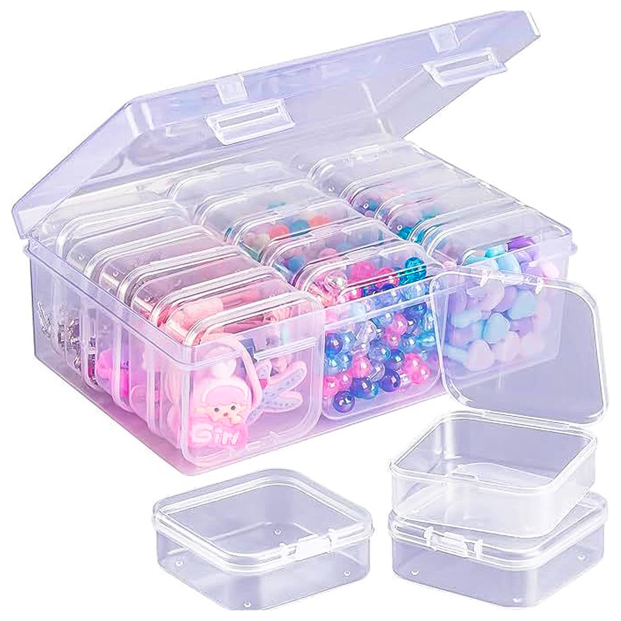 Photo 1 of 15-Grid Plastic Storage Box, Transparent Bead Organizer with Hinged Lid - Mini Clear Craft Supply Containers for Beads, Jewelry Making, Small Crafts & DIY Supplies