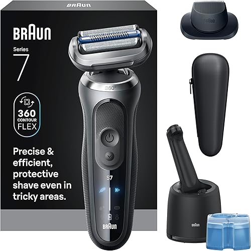 Braun Electric Shaver for Men, Series 7 7171cc, Wet & Dry Shave, Turbo & Gentle Shaving Modes, Waterproof Foil Shaver with Precision Trimmer, Space