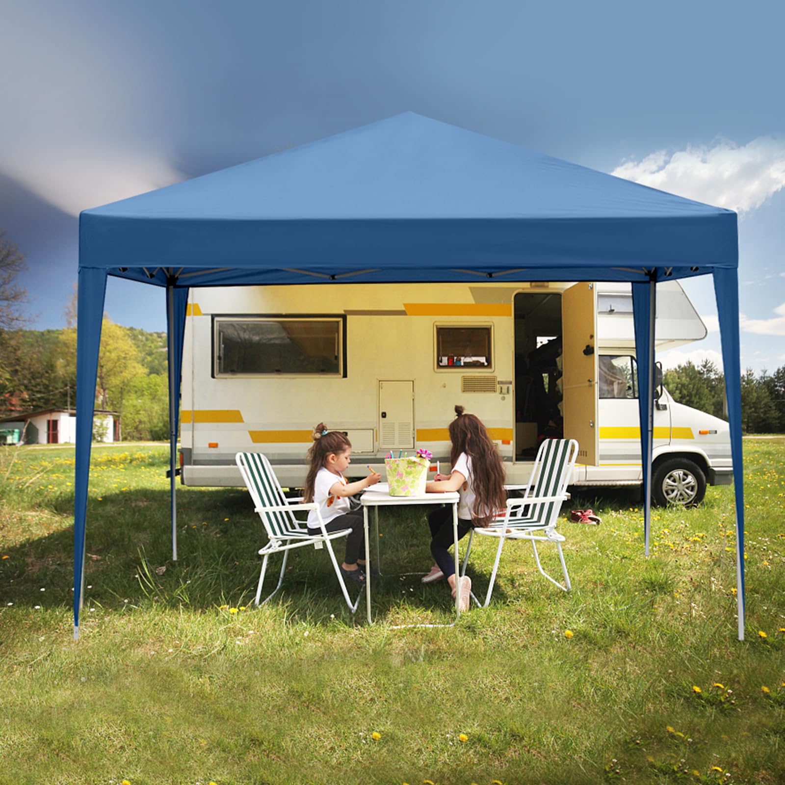 Tonnelle de Jardin Pliante 3x3m, Tente Réception Pliante Imperméable avec Sac de Transport pour Camping Festival Plage Jardin - Bleu