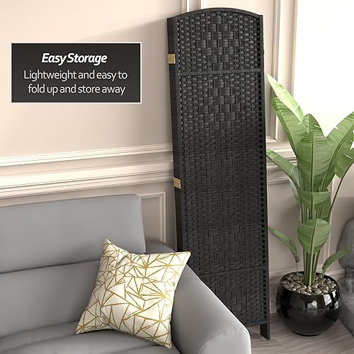 Miniatura 23 de Divisor de ambiente resistente de 6 pies, pantalla de privacidad plegable de fibra de ratán con patrón de diamante, Madera, Natural Natural,Mocha