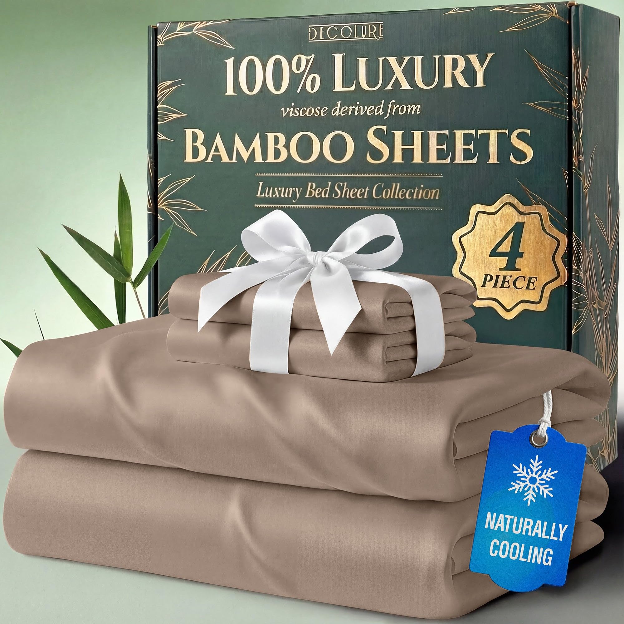 DECOLURE 100% Organic Viscose Derived from Bamboo Sheets Queen Size 6pcs - Ultra Soft & Luxuriously Cooling, 17" Deep Pocket, Double Stitching, Perfect for Hot Sleepers - Queen Bed Sheets (White) — view 27