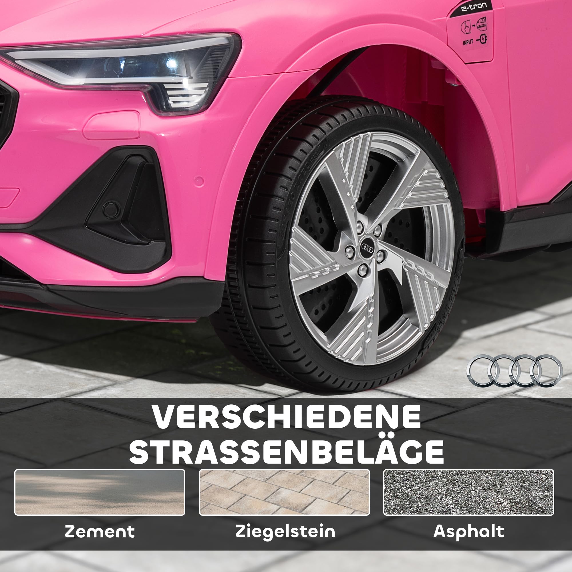 HOMCOM Elektryczny samochód dla dzieci 12V Audi E-tron z pilotem, pasem bezpieczeństwa i muzyką (MP3/USB/TF), dla dzieci 3-5 lat, 3-5 km/h, Różowy