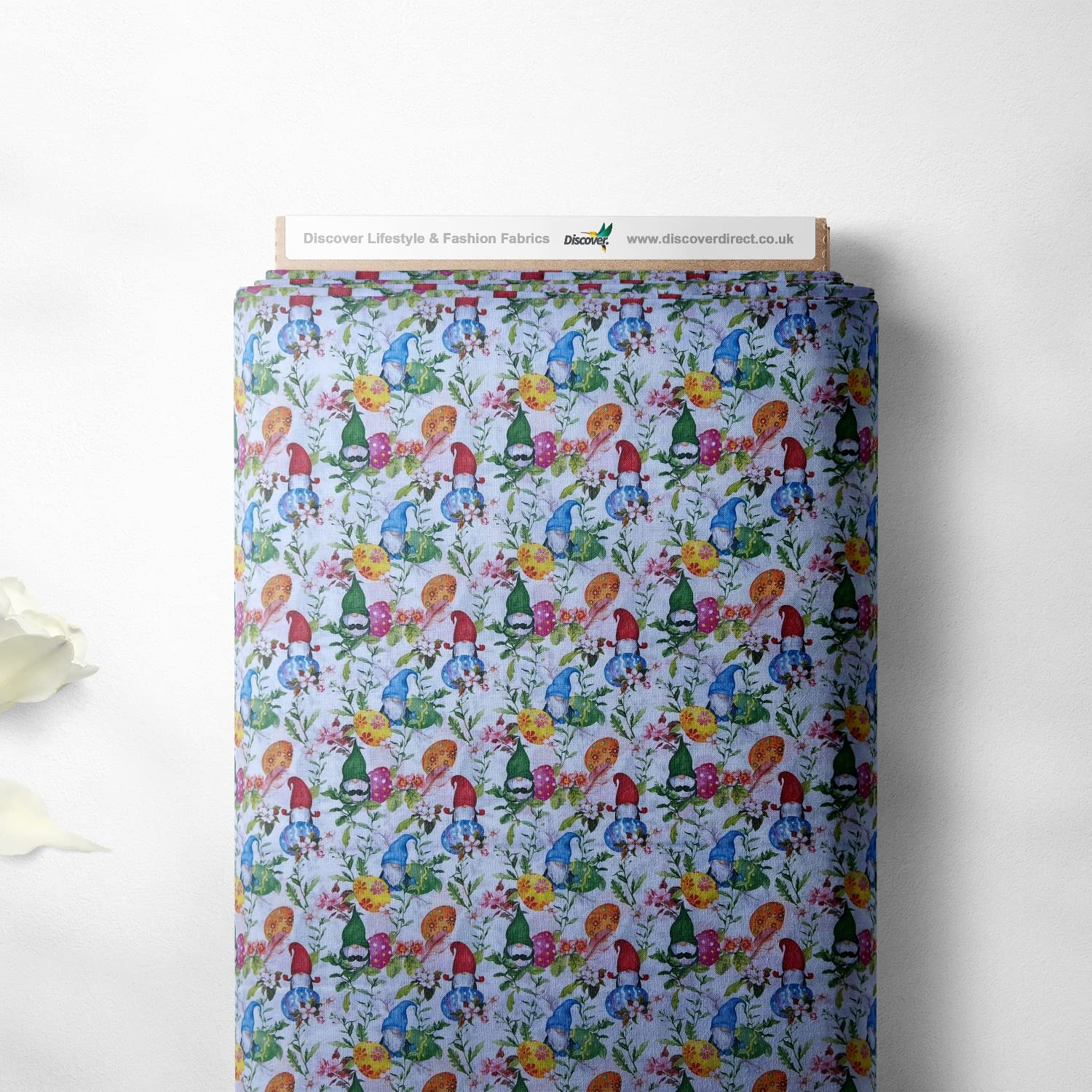 100% Cotton Easter Bunny Novelty Printed Design Quilting Kids Craft Dress Quality Sewing Fabric Material | 57" - 147 cm Wide (per Metre, Gnome Eggs)