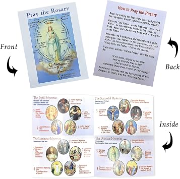 How To Pray The Rosary Pamphlet - Pray The Rosary Booklet, Amethyst Glass Prayer Beads, Lord's Prayer Card - Catholic Devotional Set for Daily Prayers, Baptism, Communion, Confirmation - 3 Items