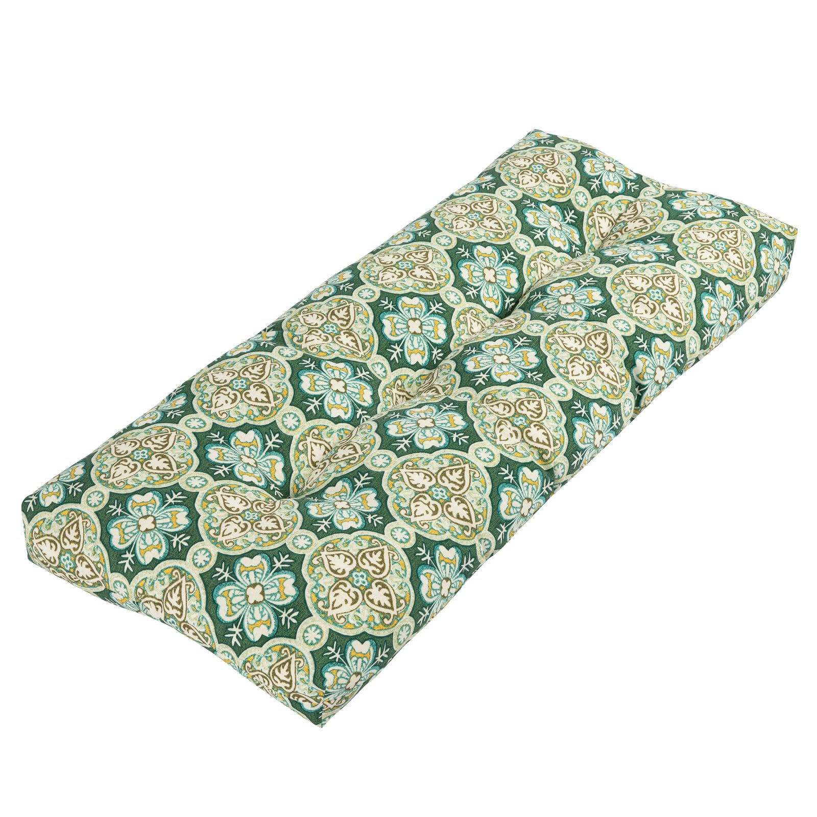 Indoor Outdoor Bench Cushion 45 x 18 Inch, Non-Slip Water Resistant Long Seat Pads, Tufted Loveseat Cushion for Patio Garden Furniture, Swing, Settee, Window, Wicker, Front Porch(Green Medal)