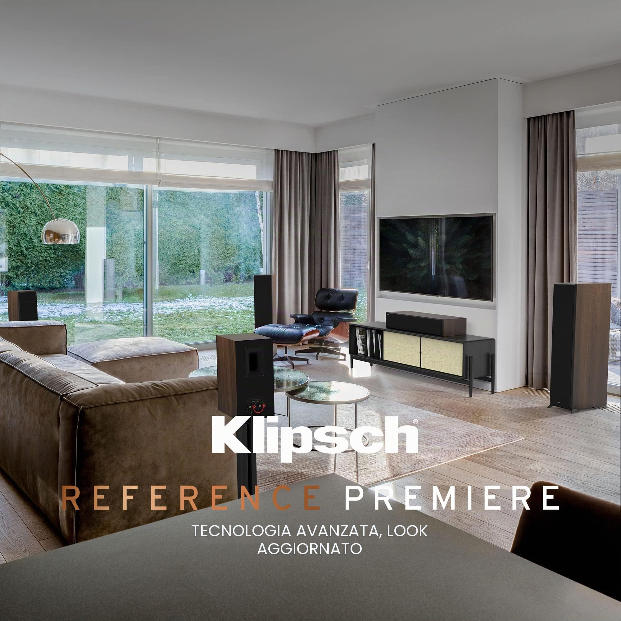 Klipsch Reference Premiere RP-8000F II - Altoparlante da pavimento con corno Tractrix ibrido di 90° x 90°, Woofer ceramici da 8" e integrazione Dolby Atmos noce