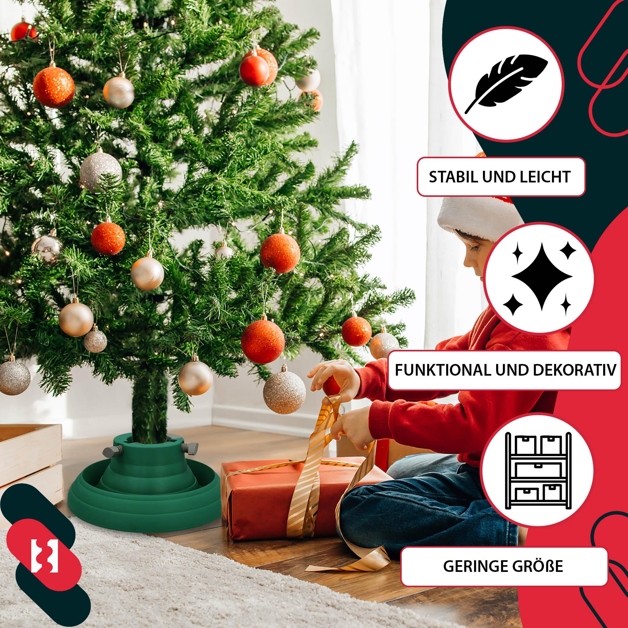 KOTARBAU® Soporte Árbol de Navidad - Plástico - Base para Pino de Navidad - para Árboles hasta 2,5 m - Verde - con Depósito de Agua - Diseño en Forma de Redonda