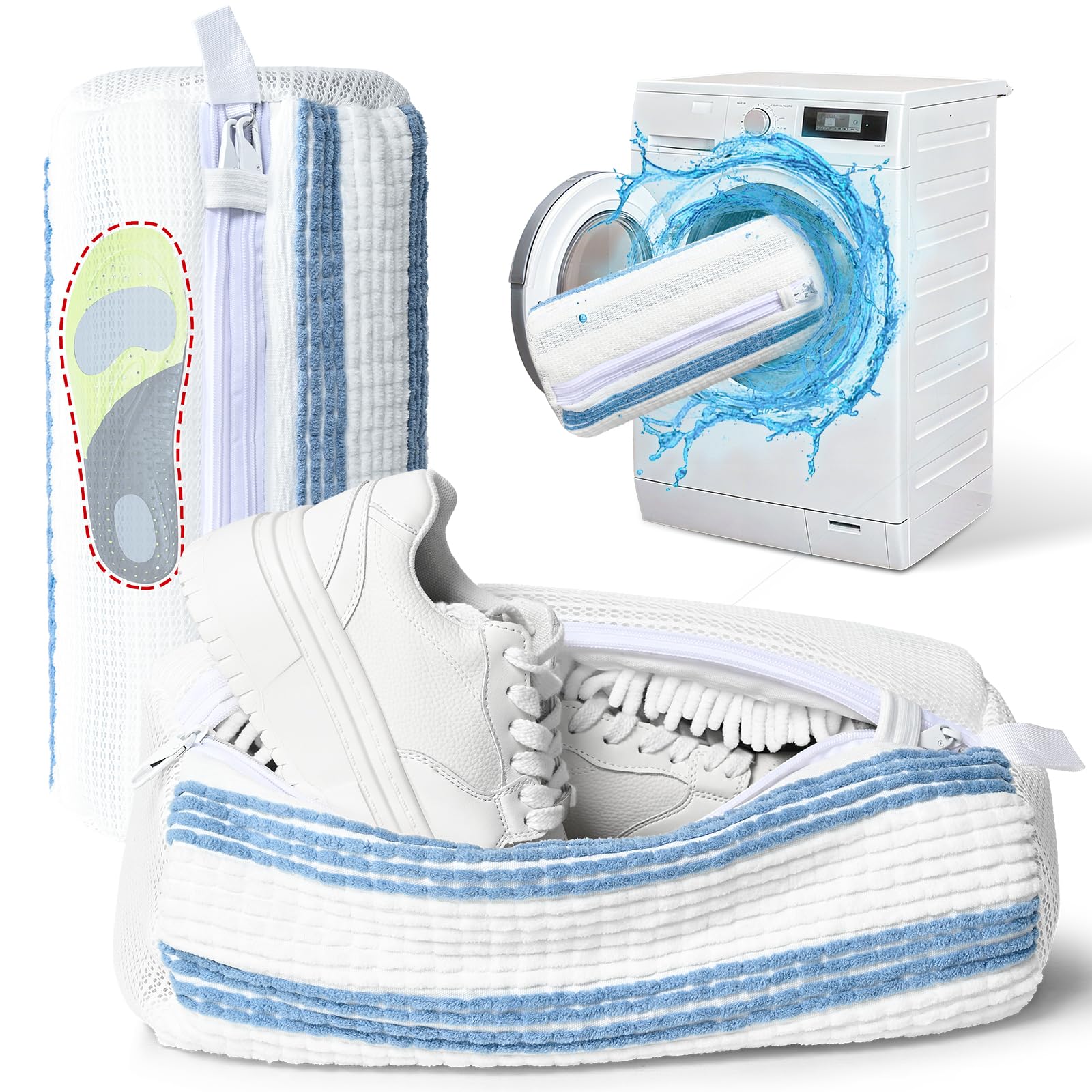 Anybar Shoe Washing Machine Bag –2 Pcs Reusable Laundry Shoe Bag 360° Deep Cleaning Sneaker Washing Machine Bag Fits All Shoe Types Microfiber Inside