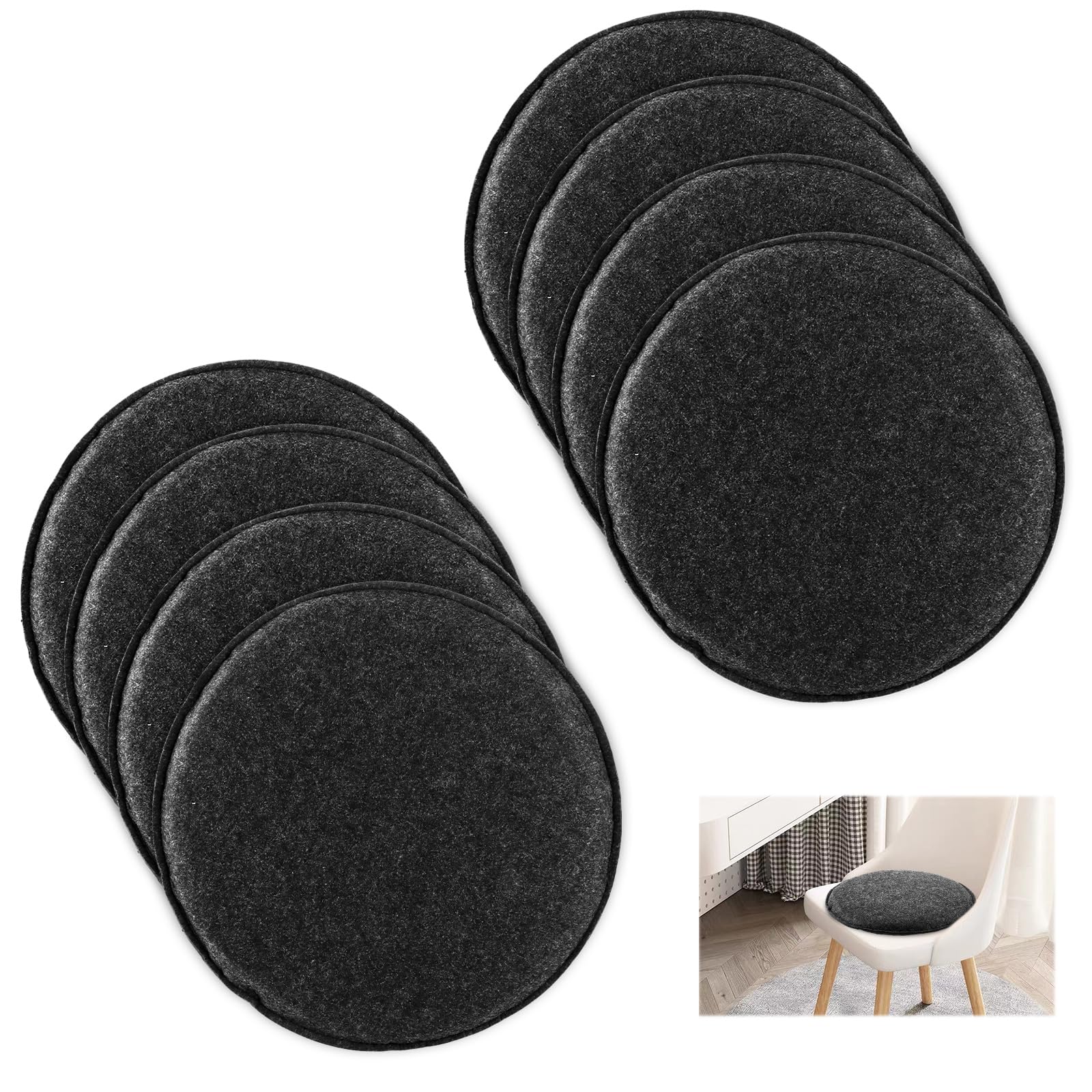 Cojín redondo de 35 cm DAJAVE gris oscuro para sillas en pack de 8 unidades