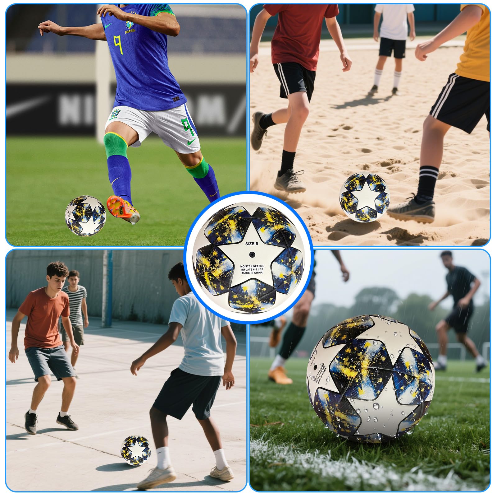 Pallone da calcio, taglia 5, per bambini, per tifosi in pelle, per amanti del calcio, taglia 5, con pompa