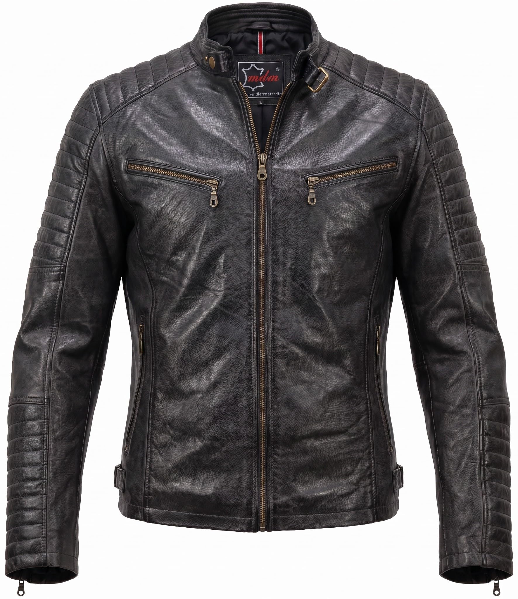 MDM Herren Lederjacke aus echtem Lamm Nappa Leder Slim Fit, Echt Leder Bikerjacke