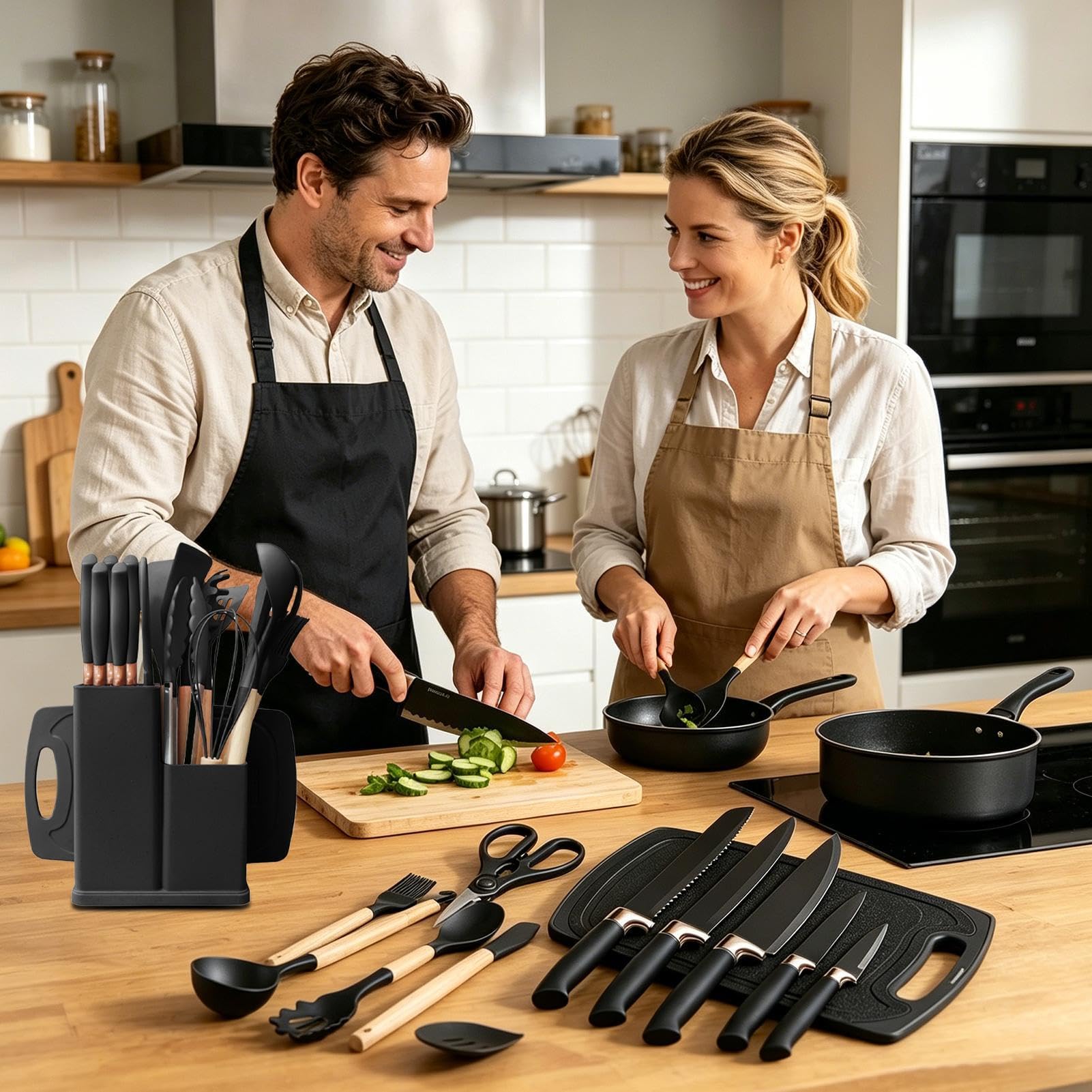 Küchenutensilien 19-teiliges, antihaftbeschichtetes, sicheres, | Küchen-Kochutensilien-Set für Zuhause, Wohnung, Arbeitsplatte, Haushalt und
