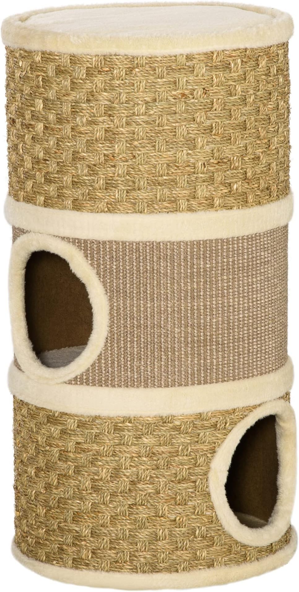 Casetta Tiragraffi Per Gatti PawHut Con 3 Cucce, Corda Sisal E Peluche - Torre Gioco 70cm Khaki/Marrone - Foto 11