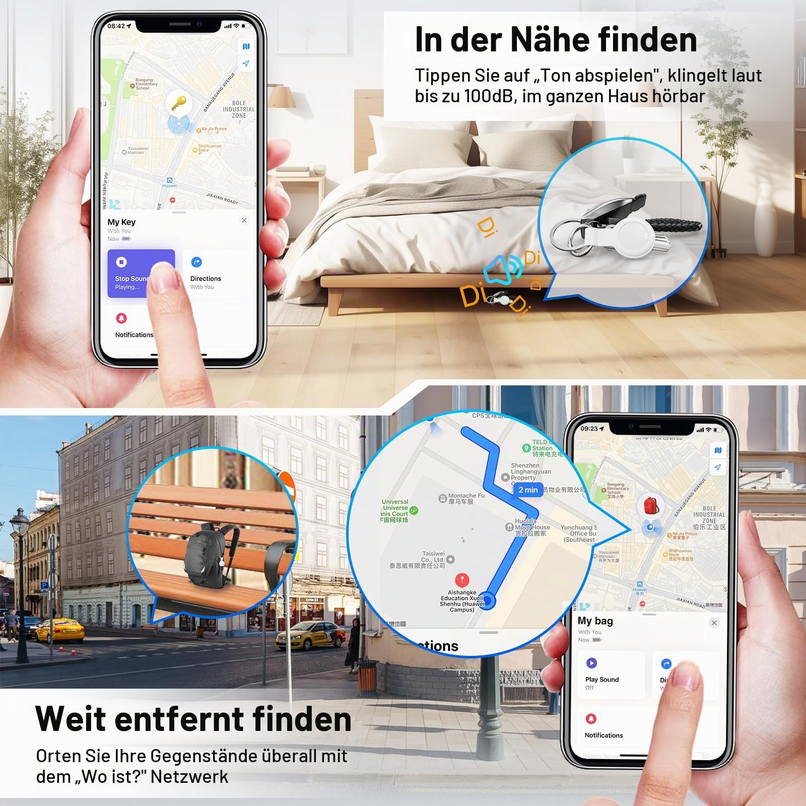 Smart Tracker Tag 4-Pack - GPS Tracker Kompatibel mit Apple Wo ist? (iOS NUR) mit Schutzhülle,Wasserdichter Gegenstandssucher, Bluetooth-Schlüsselfinder für Geldbörse,Gepäck,Austauschbare Batterie
