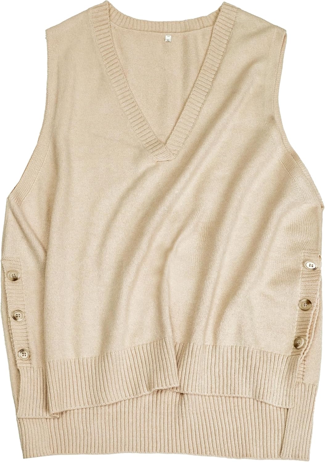 InterNos Women's V Neck Pullover Sweater Vest Classic Side Split Button Sleeveless Rib Knitwear Top - Image 5