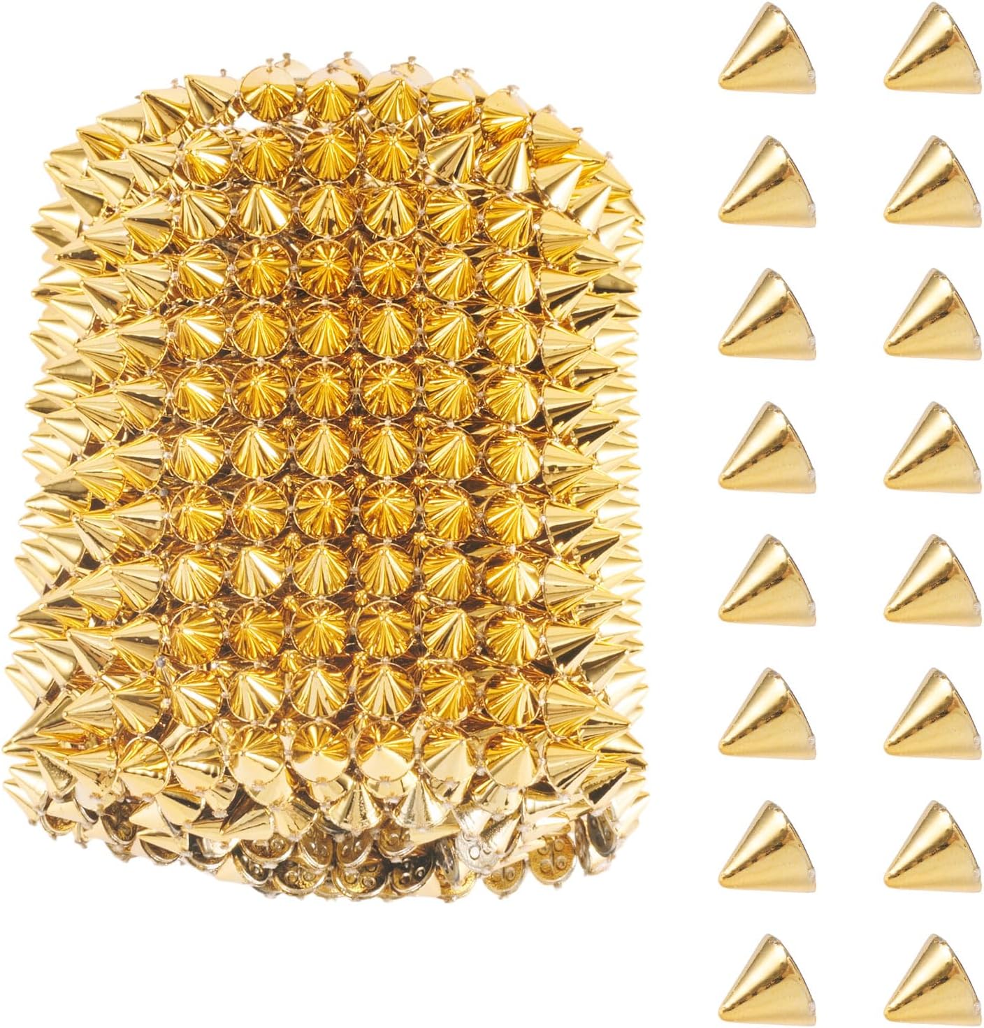 KISSITTY Stitch on Spike Stud Cone Flat Back Rivets 1 Yard Punk Rock Trim Bead Decor Gold Color Resin Cabochons Embellishments for Hats Shoes Clothing Party Crafts DIY Decorations
