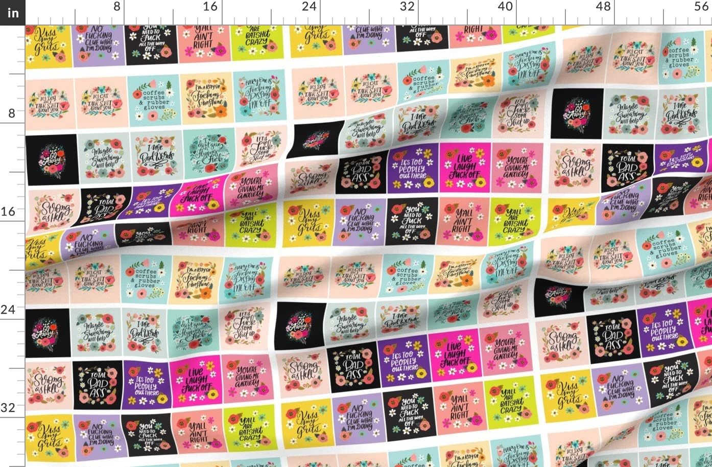 Spoonflower Fabric - Sweary Swear Word Mature Content Cheater Quilt Cussing Topper Funny Printed on Organic Cotton Sateen Fabric by The Yard - Sewing Quilting Apparel Home Decor