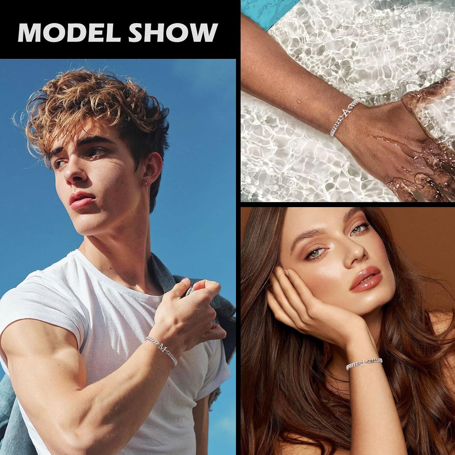 TAGOMEI Silver Initial Bracelets for Men Stainless Steel Cuban Link Matching Couple Bracelets Gifts for Boyfriend Dad Birthday Fathers Day Anniversary Graduation Gifts Him Mens A-Z Letter Bracelet