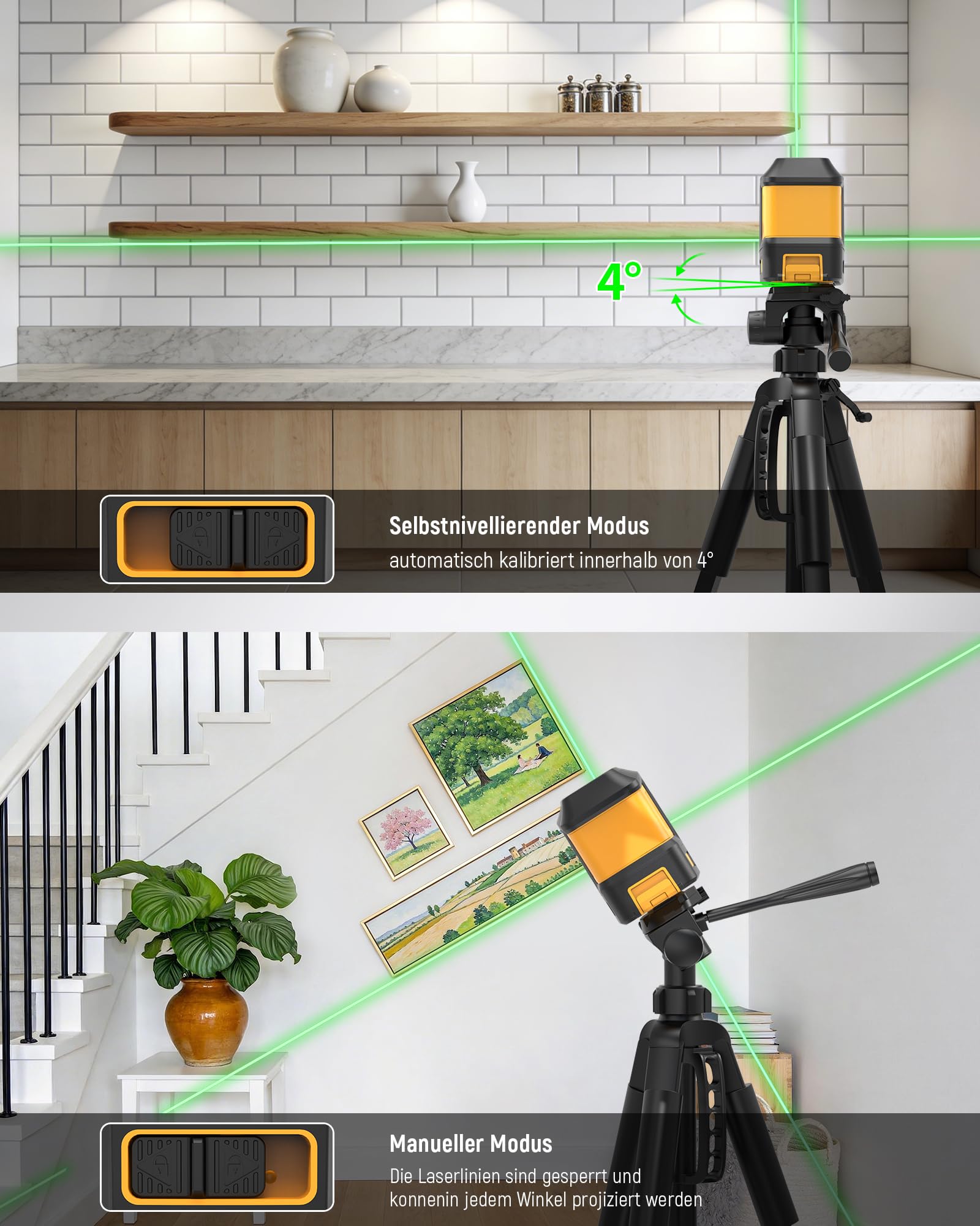 KAIWEETS T40 Green Laser Level samopoziomujący, tryb ręczny, IP54, podstawa magnetyczna, torba transportowa, 2 baterie AA