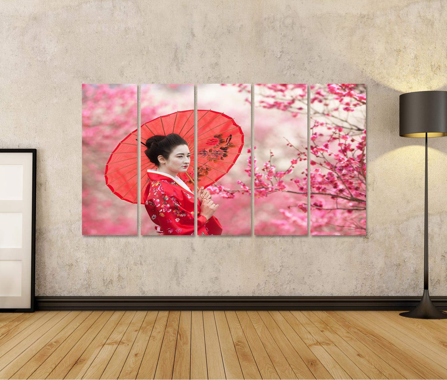 islandburner Prima imagen en lienzo mujer paraguas floreciente árbol ramas estilo asiático retrato rojo cuadros murales carteles
