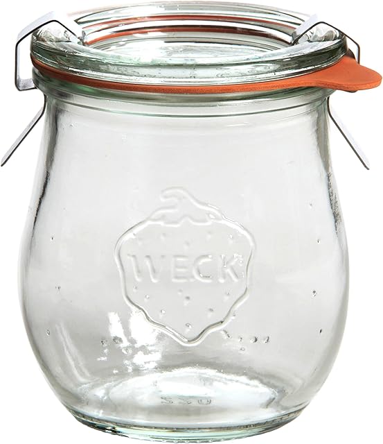 Weck Clear Glass Tulip Jar 220 ml, with Lid 60 mm, Complete with Seal and Clips, Pack of 12