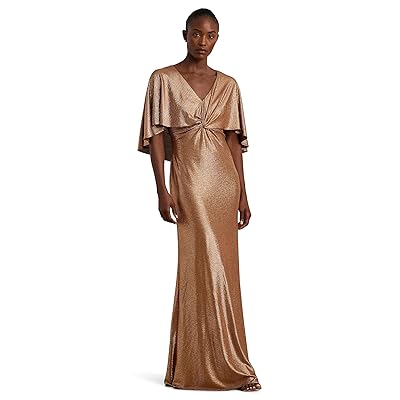 Lauren Ralph Lauren Metallic Knit Twist Front Cape Gown Women