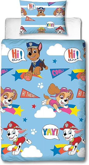 Paw Patrol Official Single Duvet Cover I'm Cool Design | Blue Reversible 2 Sided Bedding Duvet Cover Including Pillowcase Official Merchandise