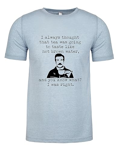 Tea Is Just Hot Brown Water, Graphic Men's Tee, Funny T Shirt, Shirts with Sayings, Stonewash Blue or Sage (L, Stonewash Blue)