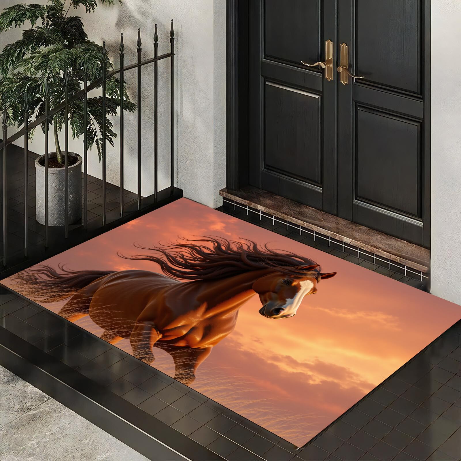 Tapis de cuisine 3D chevaux animaux réalistes paillasson entrée salon anti-dérapant