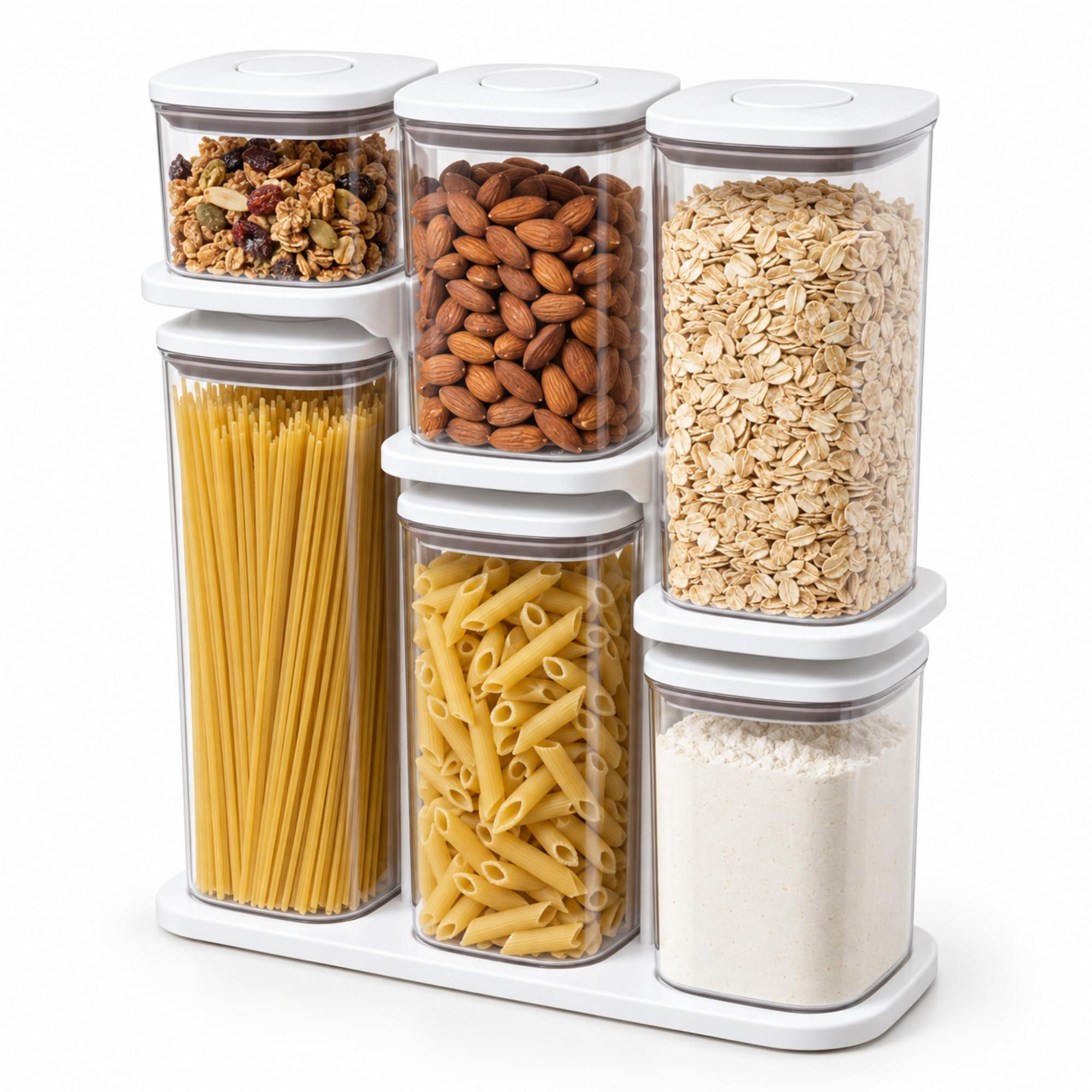 Pop Airtight Food Storage Containers with Lids, 6-Pc Set with Rack