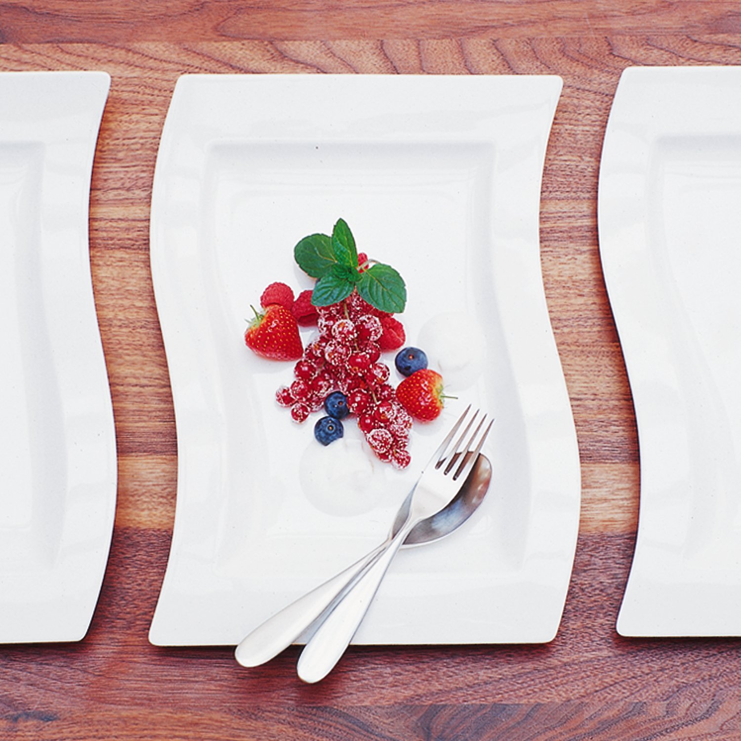 Villeroy & Boch 10-2525-2646 NewWave talerz śniadaniowy, prostokątny, porcelana, biały, 31,70 x 23,20 x 7 cm, 4 sztuki