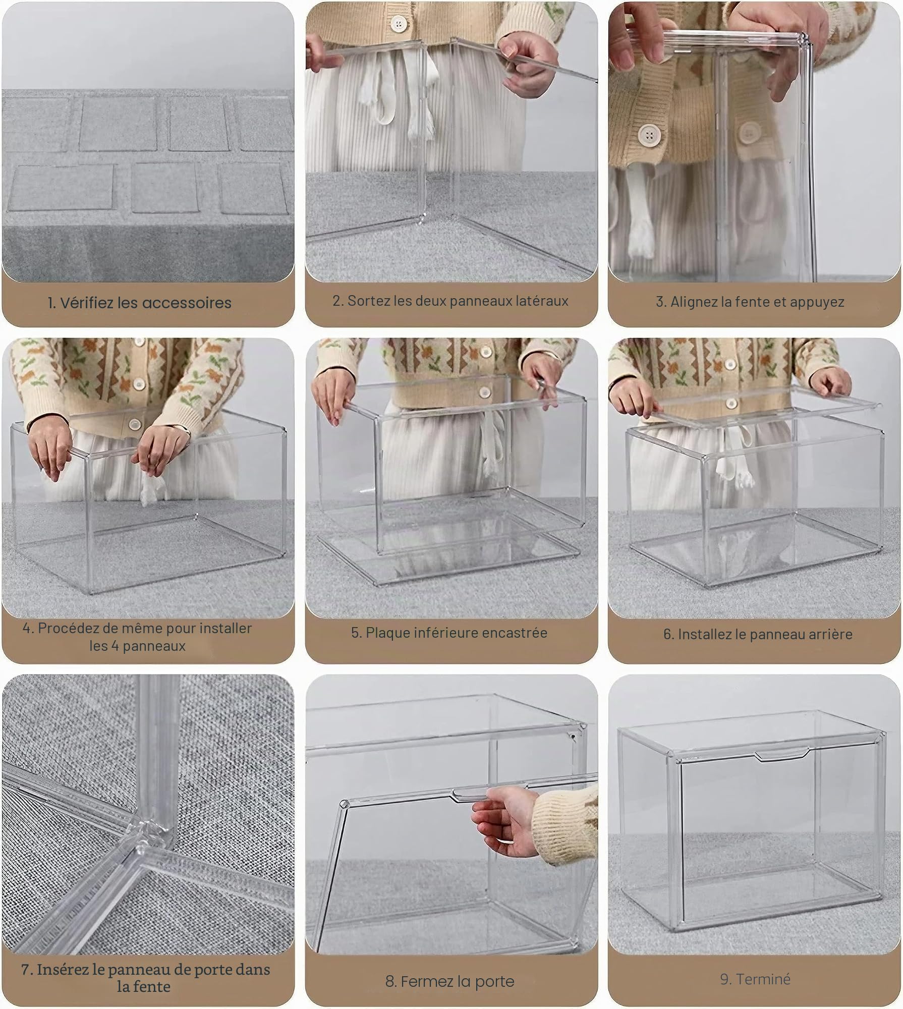 GUDEMAY Boîtes Rangement présentation Plastique empilable Transparent à Fermeture magnétique, Vitrine Acrylique Exposition Anti-Poussière pour Figurines, Livres, Chaussures, Sacs à Main, Lot de 3