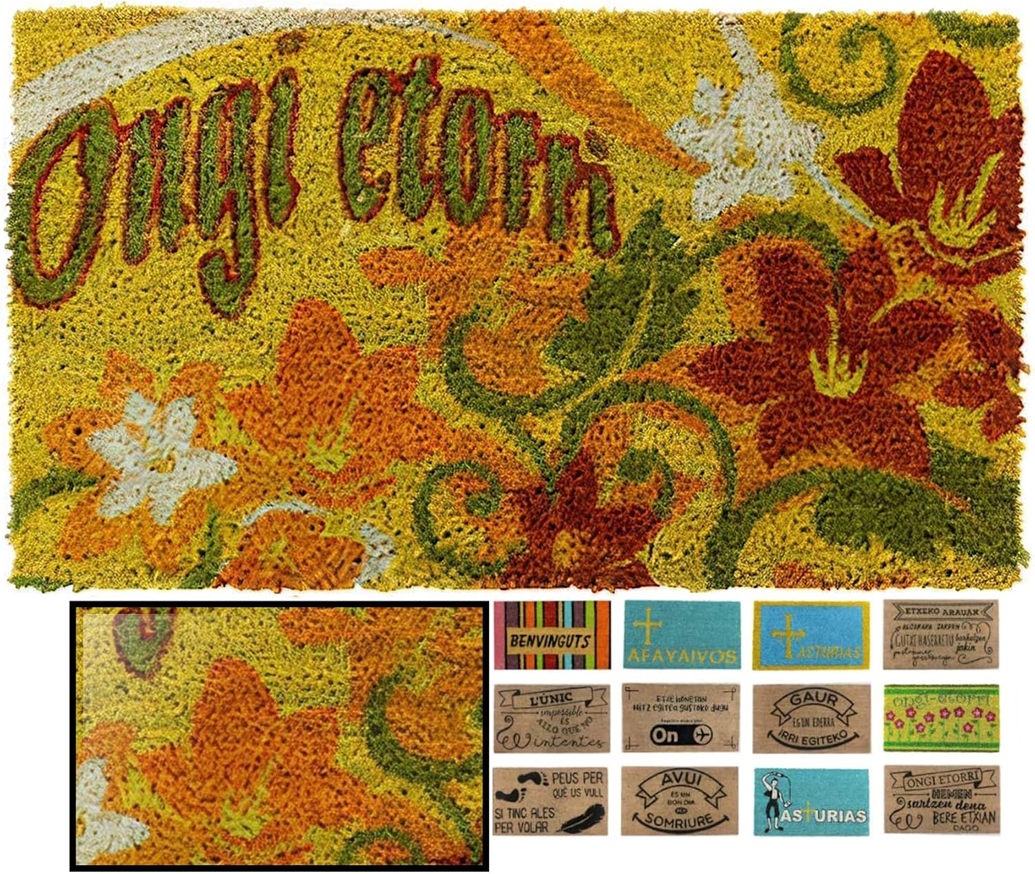 LUCA HOME - Felpudo Coco Ongi Etorri Flor 40x70 cm Antideslizante